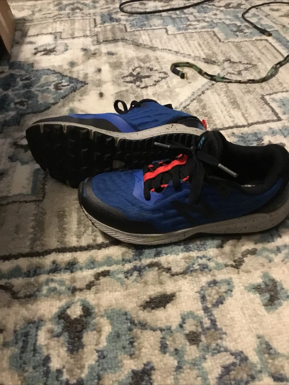 New Balance Boys Blue and Black Sneakers with Red Lace Highlights